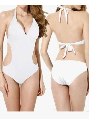 White Side Cut Outs One Piece Swim Suit